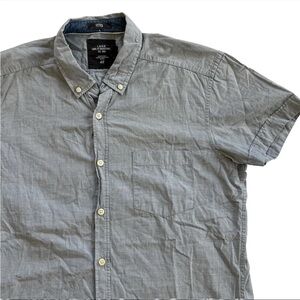 H&M LOGG Short Sleeve Button Down Shirt Men's M 100% Cotton Preppy Coastal Blue
